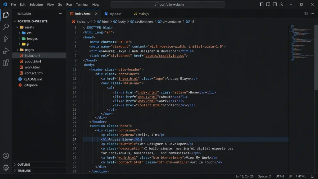 screenshot of writing custom code on vs code by Anurag Elwyn Xess